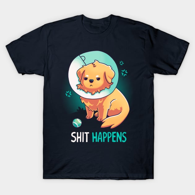 Shit Happens // Golden Retriever, Dogs, Cone of Shame T-Shirt by Geekydog